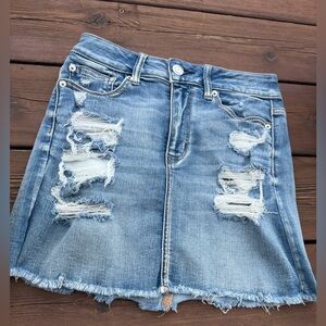 🌱American Eagle Distressed Stretch Mini Denim Skirt, 4